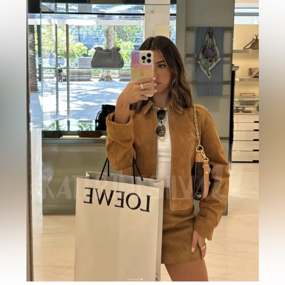 Zara genuine suede leather jacket tan camel medium 4341/853 - Picture 4 of 9